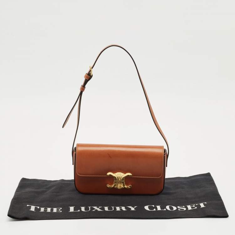 Pre Owned Celine Brown Leather Triomphe Claude Shoulder Bag