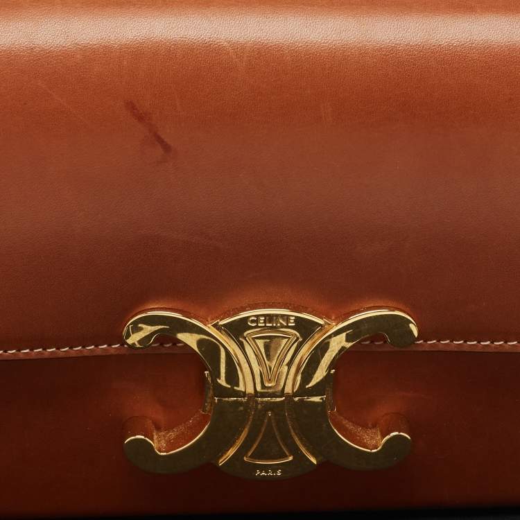 Pre Owned Celine Brown Leather Triomphe Claude Shoulder Bag
