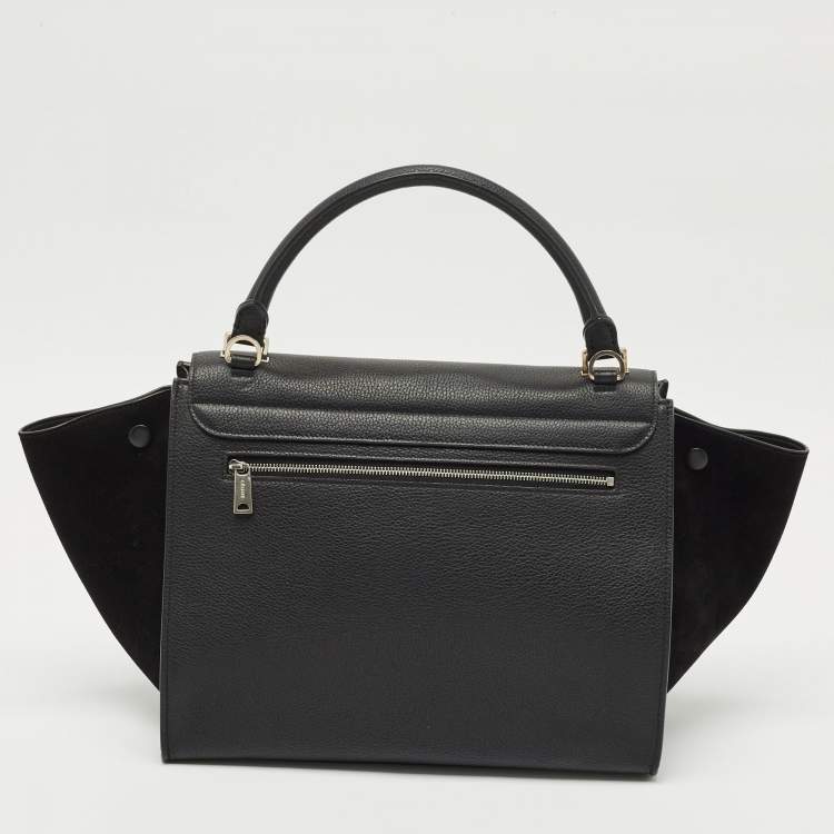 Pre Owned Celine Black Leather and Suede Medium Trapeze Top Handle Bag