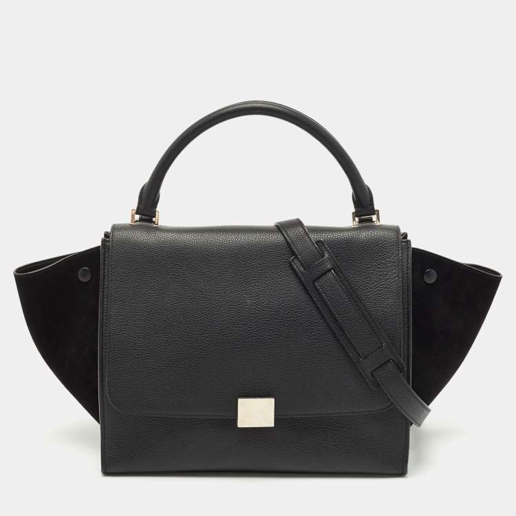 Pre Owned Celine Black Leather and Suede Medium Trapeze Top Handle Bag