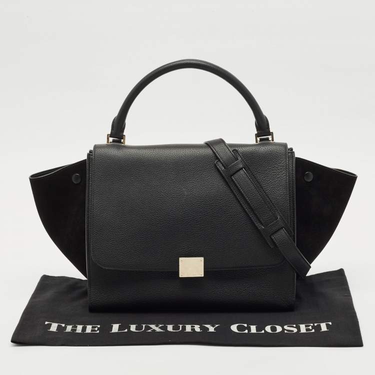 Pre Owned Celine Black Leather and Suede Medium Trapeze Top Handle Bag