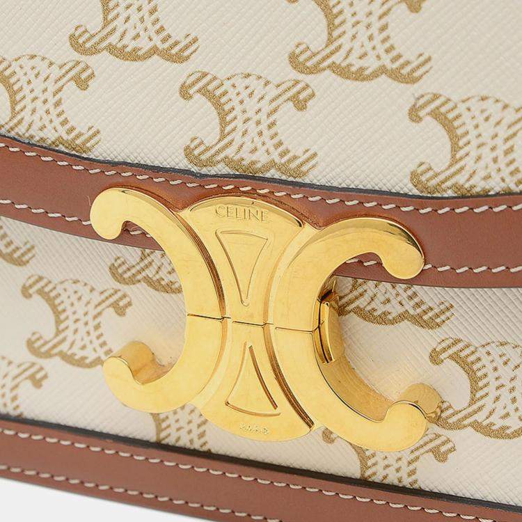 Pre Owned Celine Triomphe Teen White/Brown Leather Shoulder Bag