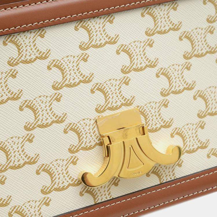 Pre Owned Celine Triomphe Teen White/Brown Leather Shoulder Bag