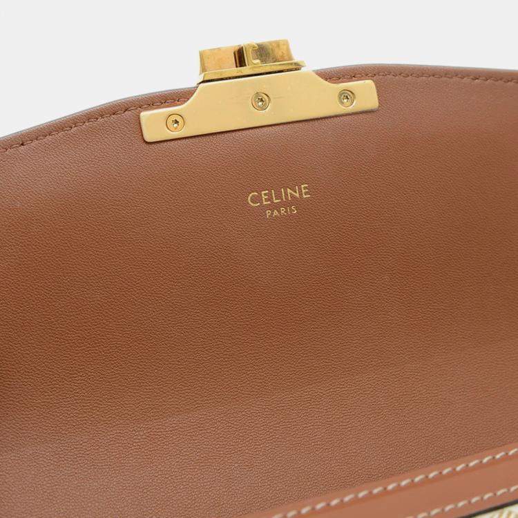 Pre Owned Celine Triomphe Teen White/Brown Leather Shoulder Bag