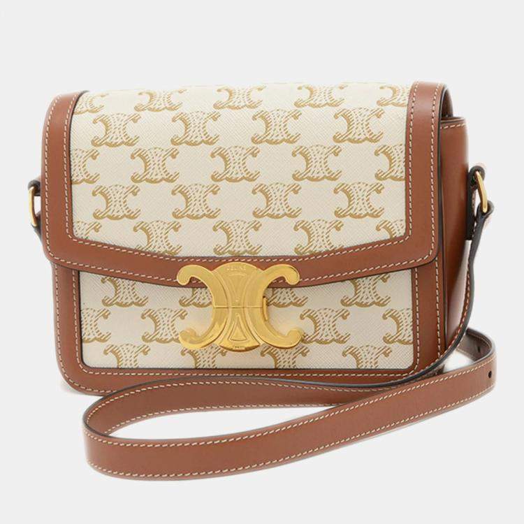 Pre Owned Celine Triomphe Teen White/Brown Leather Shoulder Bag