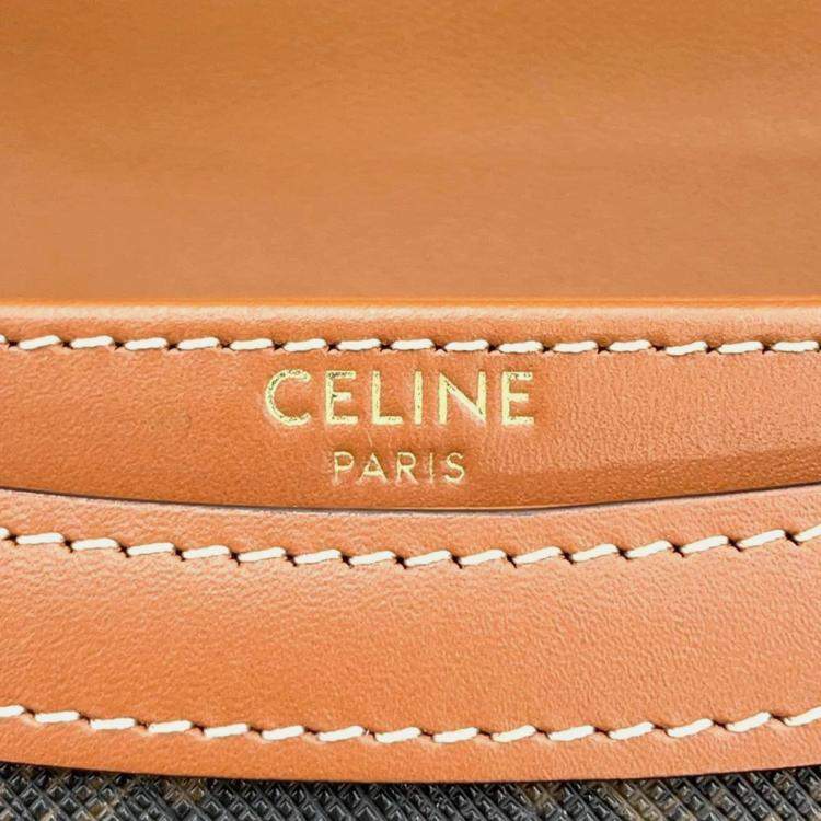 Pre Owned Celine Triomphe Mini Besace Clea Tan Canvas Calfskin Top Handle Bag