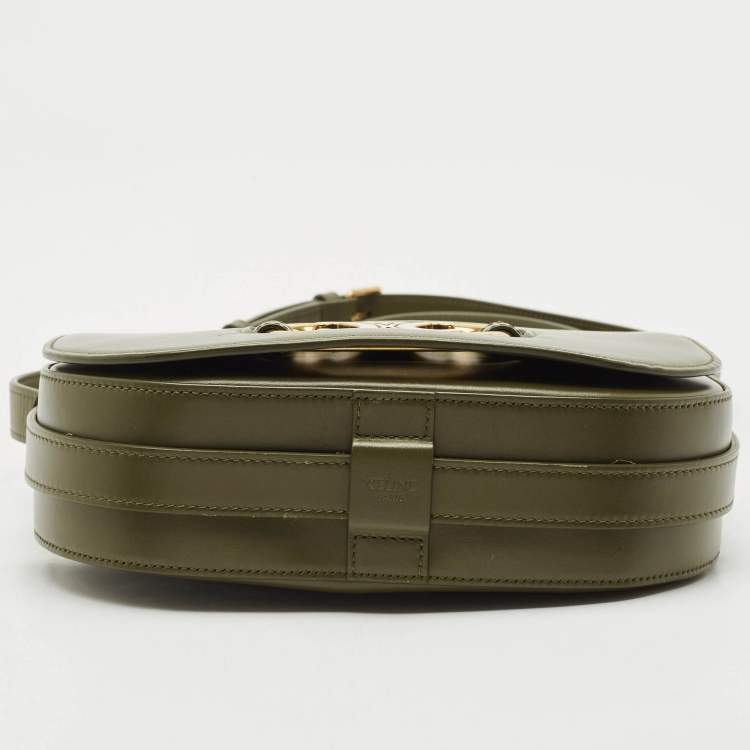 Pre Owned Celine Army Green Leather Medium Maillon Flap Crossbody Bag