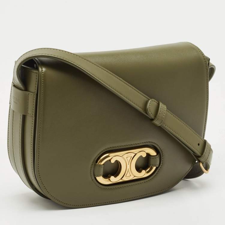 Pre Owned Celine Army Green Leather Medium Maillon Flap Crossbody Bag
