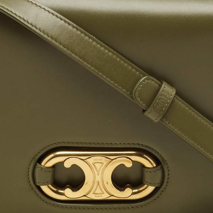 Pre Owned Celine Army Green Leather Medium Maillon Flap Crossbody Bag