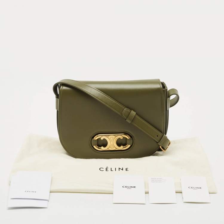 Pre Owned Celine Army Green Leather Medium Maillon Flap Crossbody Bag
