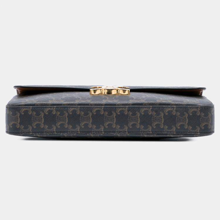 Pre Owned Celine Brown Triomphe Coated Canvas Chain Shoulder Bag