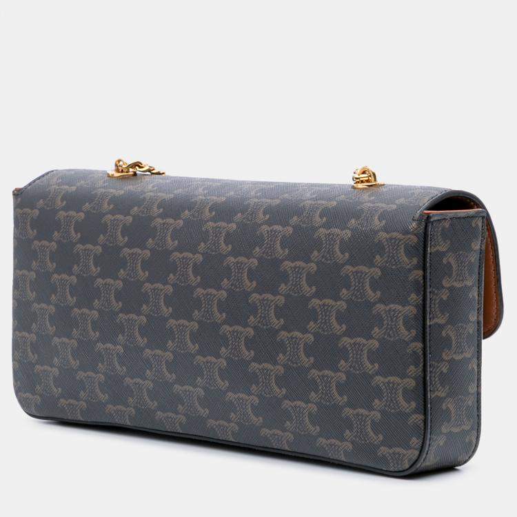 Pre Owned Celine Brown Triomphe Coated Canvas Chain Shoulder Bag