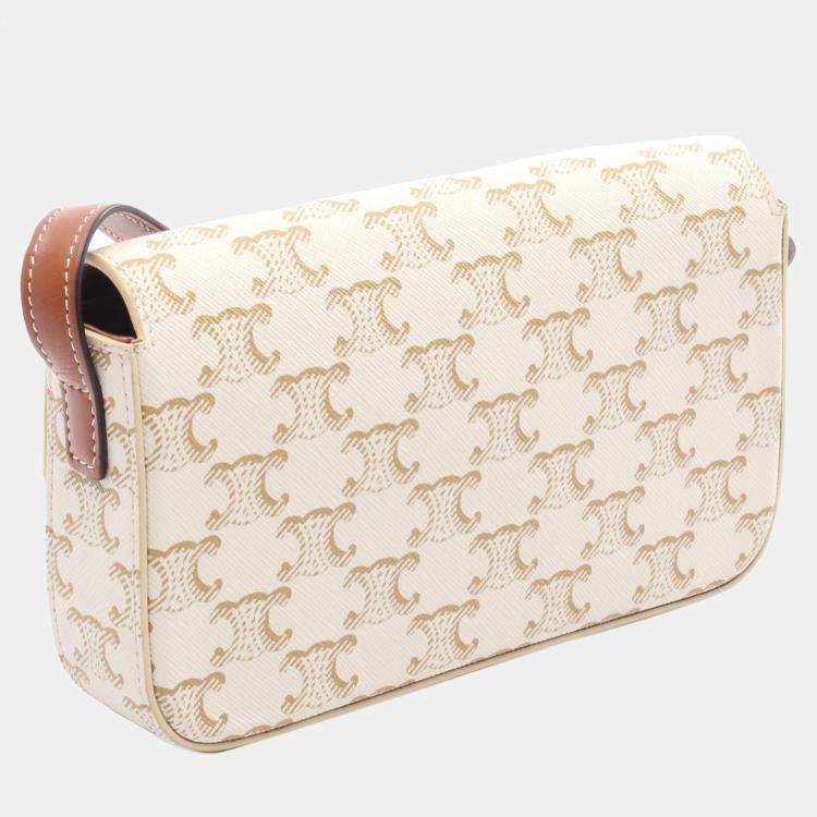 Pre Owned Celine White Triomphe Coated Canvas Claude Shoulder Bag