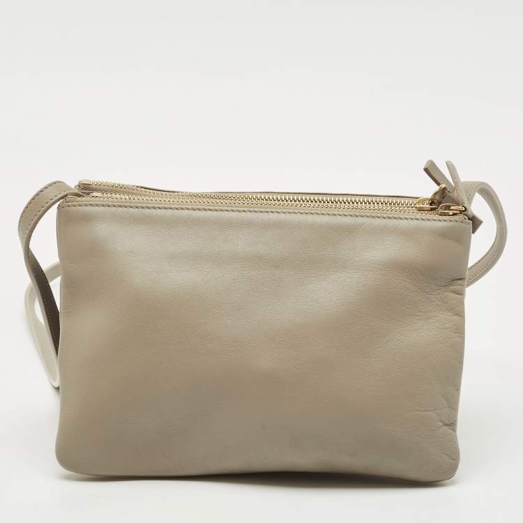 Pre Owned Celine Beige Leather Small Trio Crossbody Bag