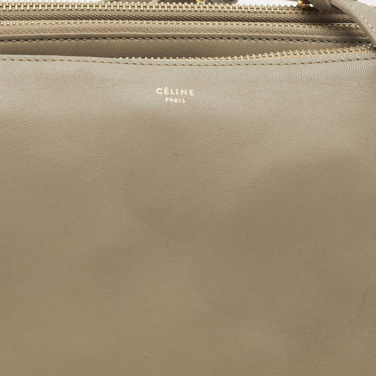 Pre Owned Celine Beige Leather Small Trio Crossbody Bag