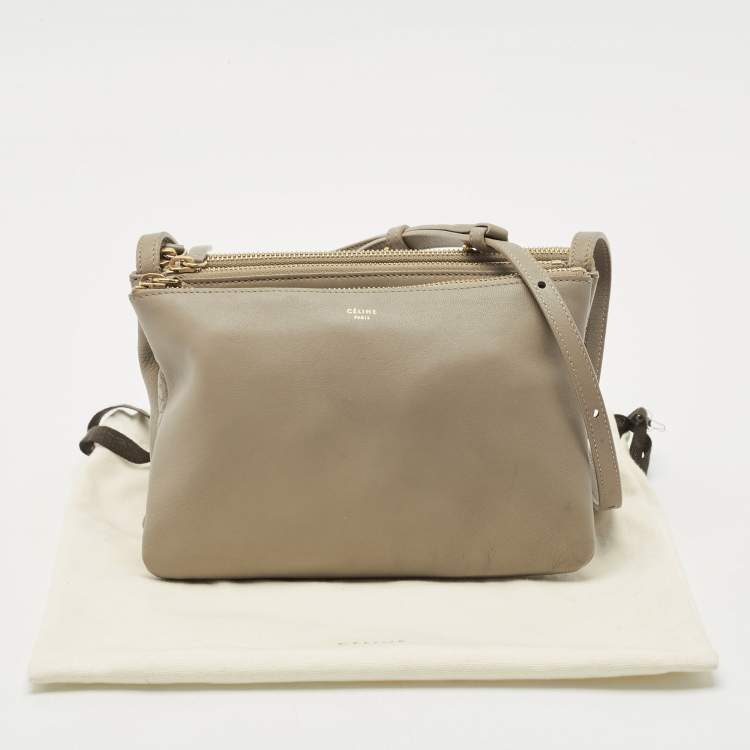 Pre Owned Celine Beige Leather Small Trio Crossbody Bag