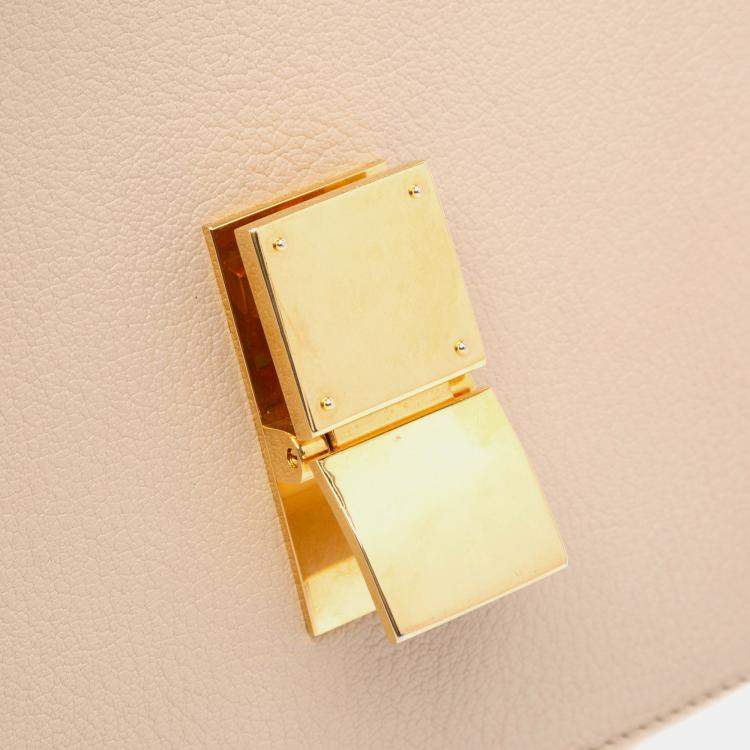Pre Owned Celine Beige Medium Calfskin Classic Box  Shoulder Bag