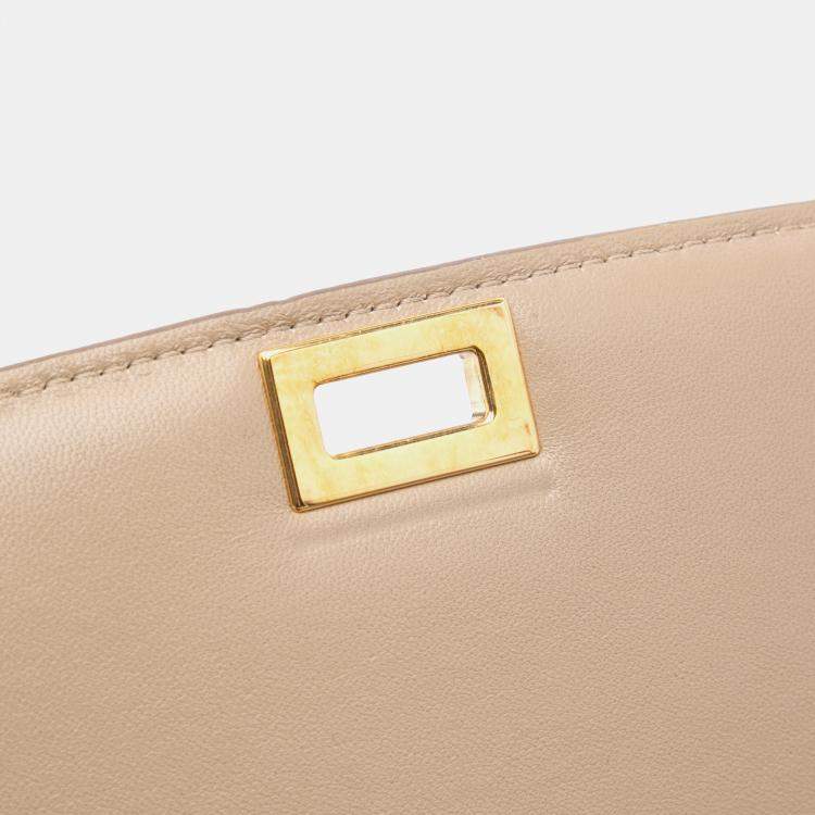 Pre Owned Celine Beige Medium Calfskin Classic Box  Shoulder Bag