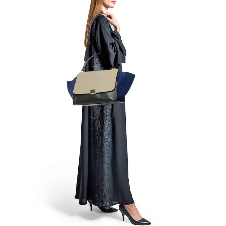 Pre Owned Celine Tricolor Leather and Suede Medium Trapeze Top Handle Bag