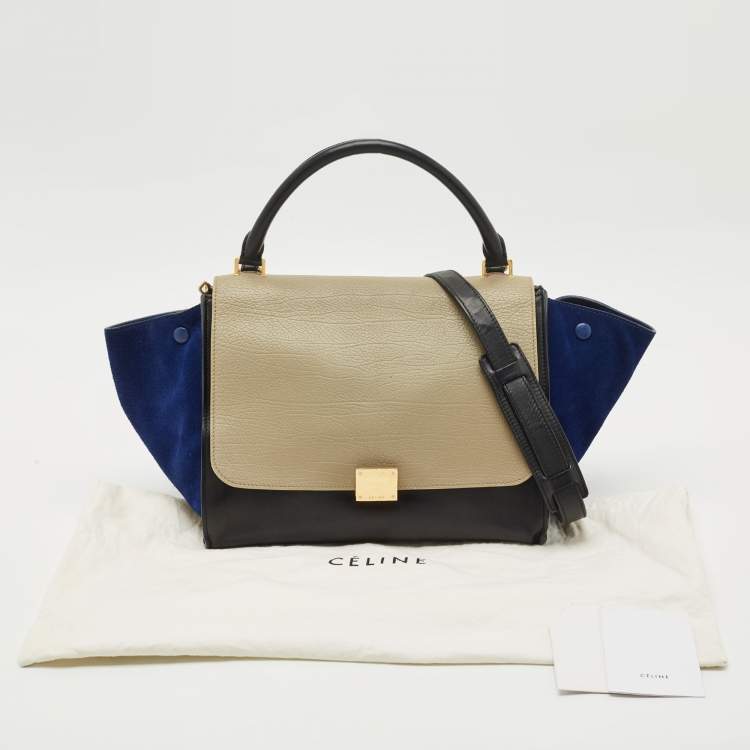 Pre Owned Celine Tricolor Leather and Suede Medium Trapeze Top Handle Bag