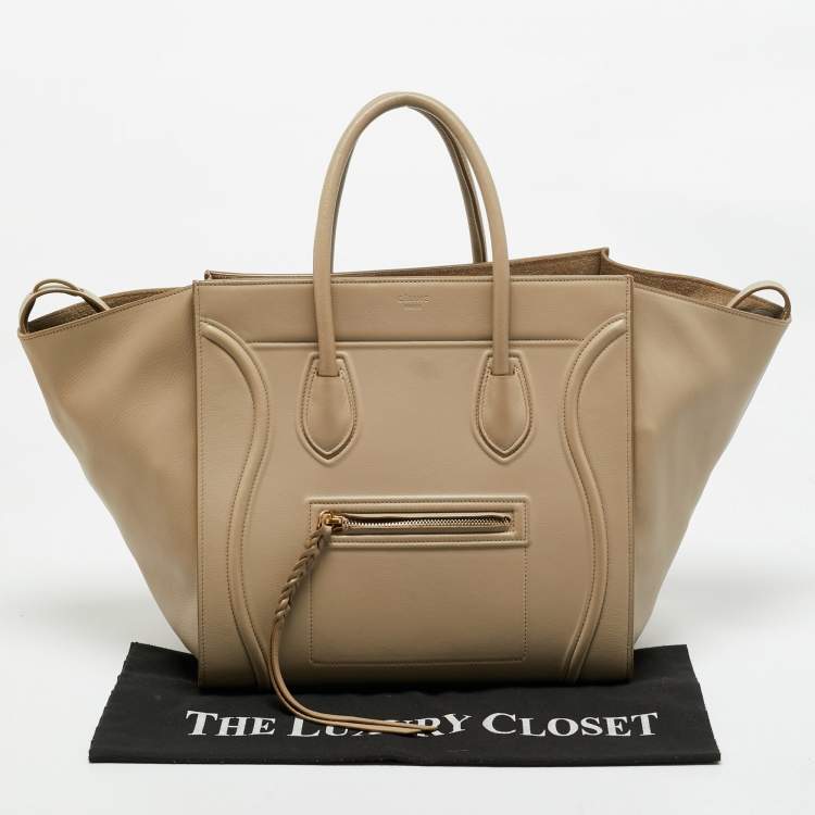 Pre Owned Celine Beige Leather Medium Phantom Luggage Tote