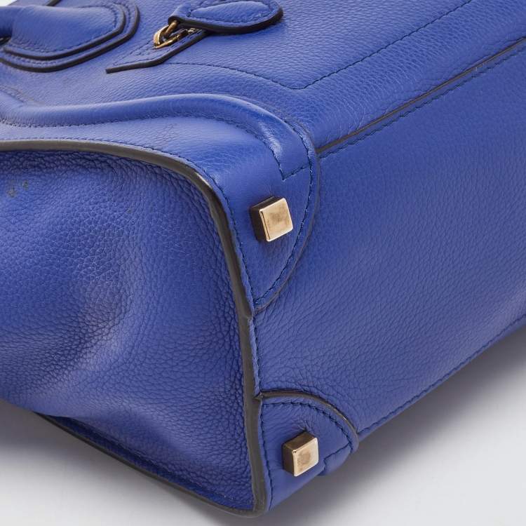 Pre Owned Celine Blue Leather Micro Luggage Tote