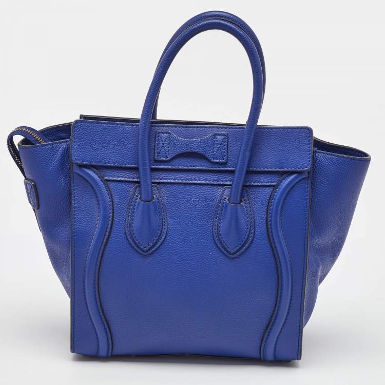 Pre Owned Celine Blue Leather Micro Luggage Tote