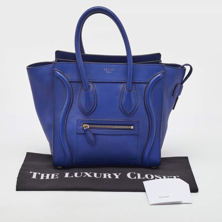 Pre Owned Celine Blue Leather Micro Luggage Tote