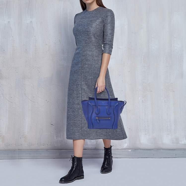 Pre Owned Celine Blue Leather Micro Luggage Tote
