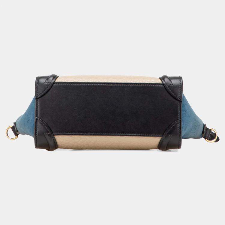 Pre Owned Celine Beige Black Nano Tricolor Nubuck and Calfskin Luggage Tote
