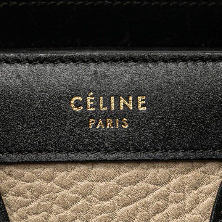 Pre Owned Celine Beige Black Nano Tricolor Nubuck and Calfskin Luggage Tote