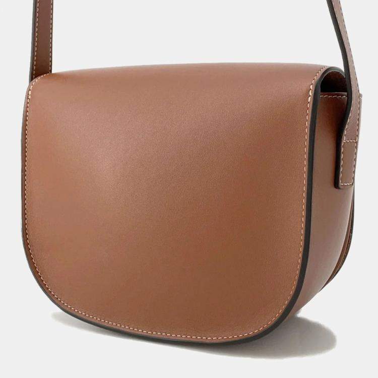 Pre Owned Celine Cuir Folco Triomphe Shoulder Bag Tan Calf Leather