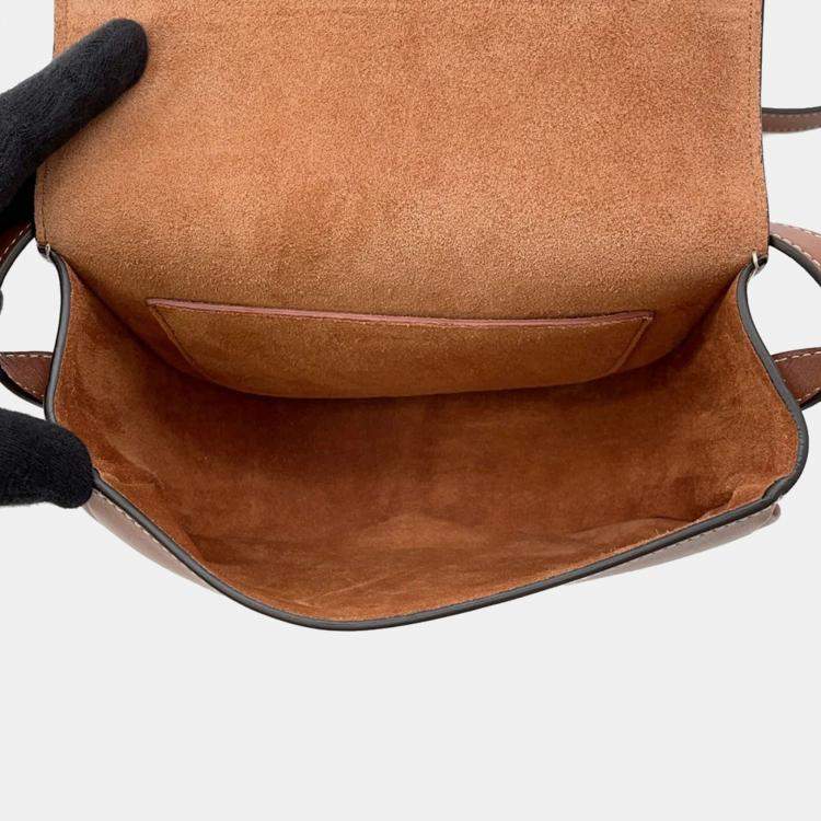 Pre Owned Celine Cuir Folco Triomphe Shoulder Bag Tan Calf Leather