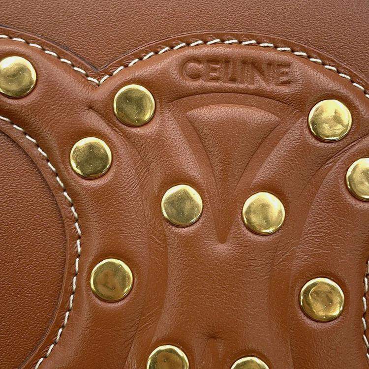 Pre Owned Celine Cuir Folco Triomphe Shoulder Bag Tan Calf Leather