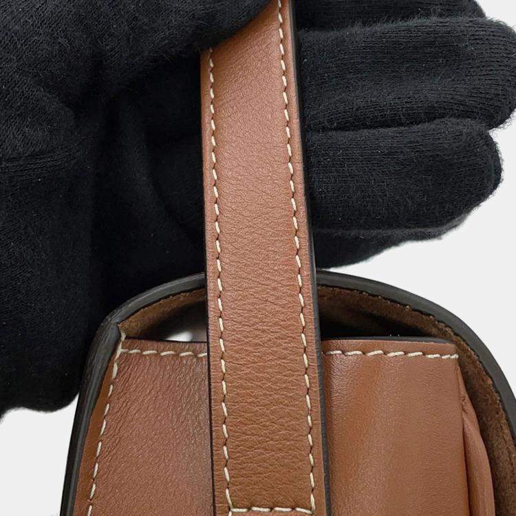 Pre Owned Celine Cuir Folco Triomphe Shoulder Bag Tan Calf Leather