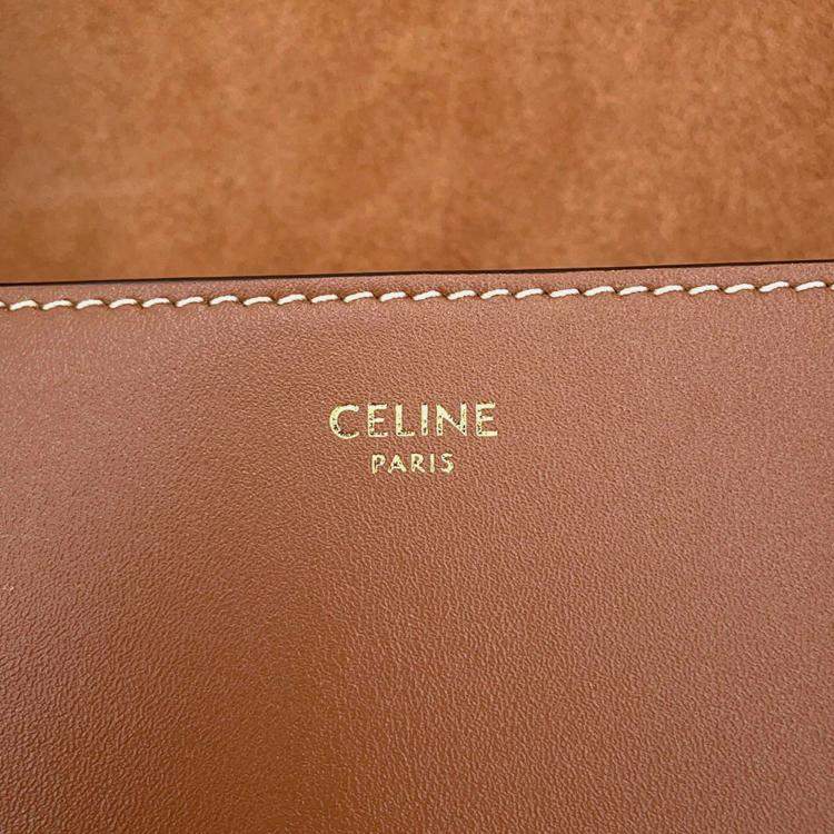 Pre Owned Celine Cuir Folco Triomphe Shoulder Bag Tan Calf Leather