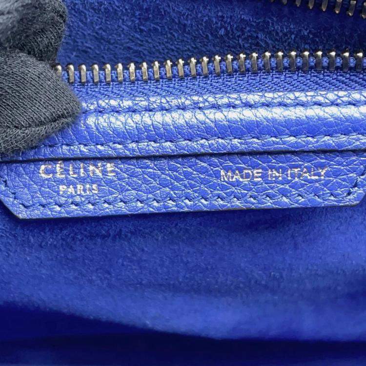 Pre Owned Celine Luggage Micro Blue Leather Tote Bag