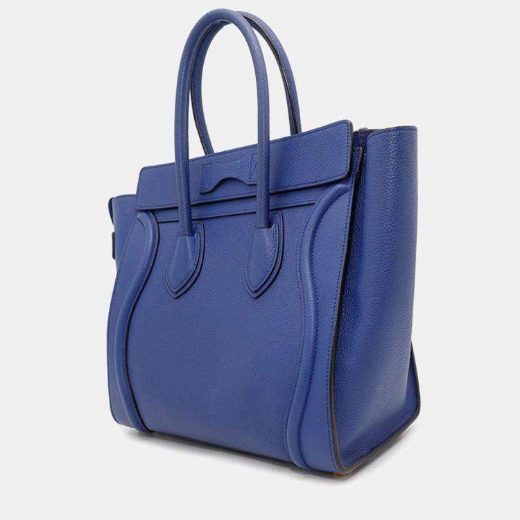 Pre Owned Celine Luggage Micro Blue Leather Tote Bag