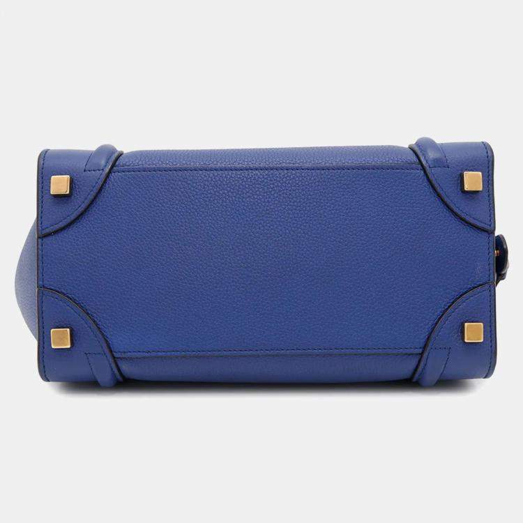 Pre Owned Celine Luggage Micro Blue Leather Tote Bag
