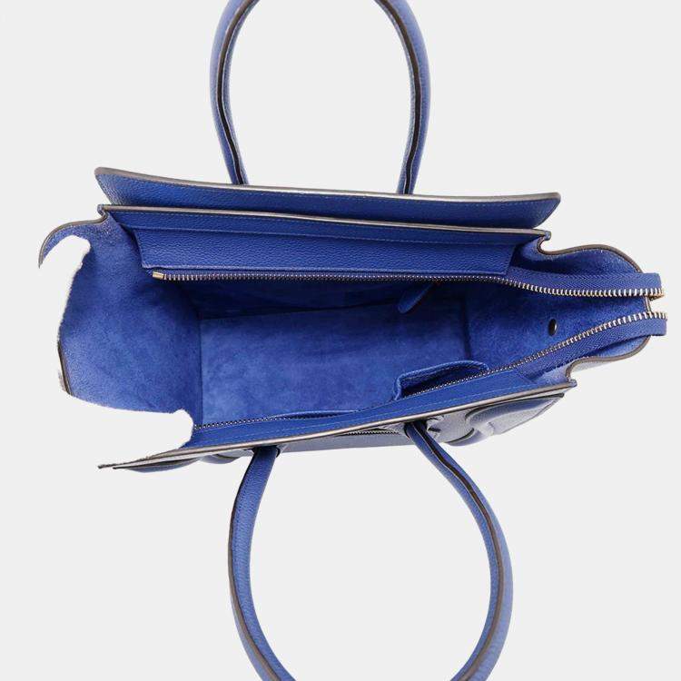Pre Owned Celine Luggage Micro Blue Leather Tote Bag