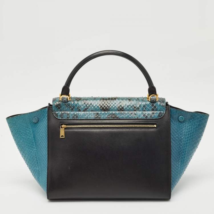 Pre Owned Celine Blue/Black Python and Leather Medium Trapeze Bag