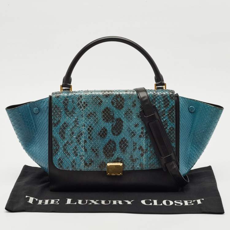 Pre Owned Celine Blue/Black Python and Leather Medium Trapeze Bag