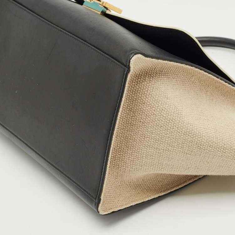 Pre Owned Celine Tri Color Leather and Canvas Medium Trapeze Bag