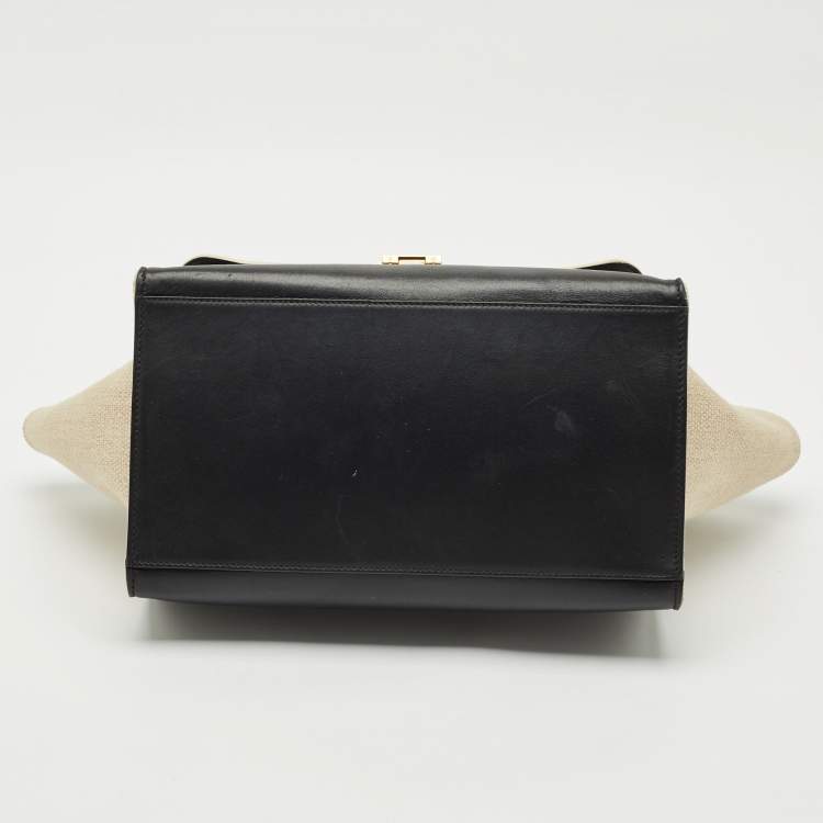 Pre Owned Celine Tri Color Leather and Canvas Medium Trapeze Bag