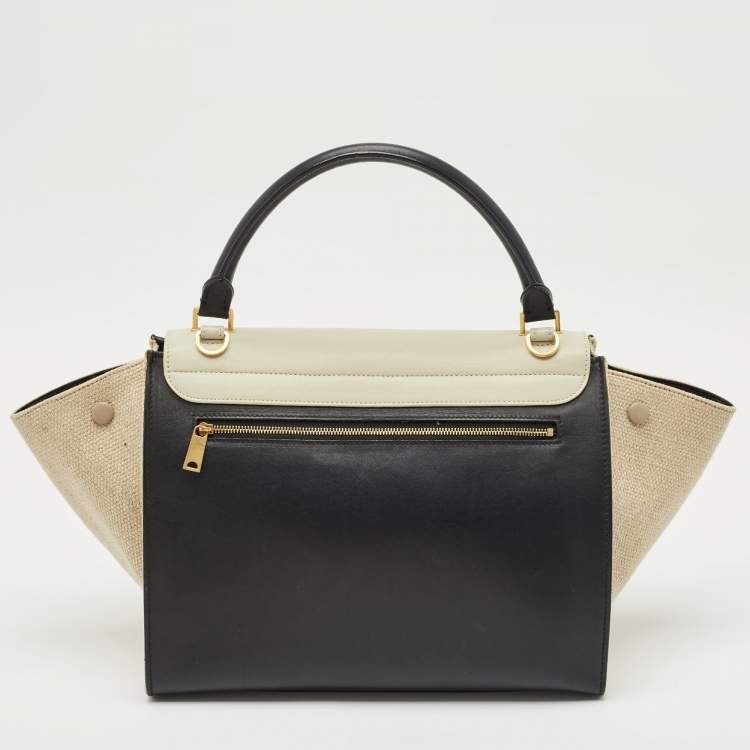 Pre Owned Celine Tri Color Leather and Canvas Medium Trapeze Bag