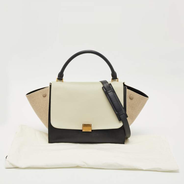 Pre Owned Celine Tri Color Leather and Canvas Medium Trapeze Bag