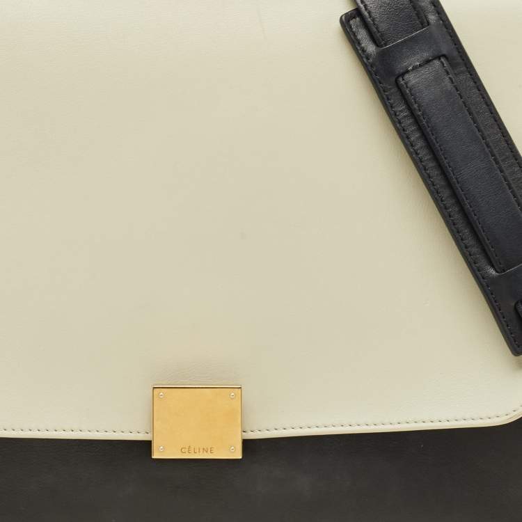 Pre Owned Celine Tri Color Leather and Canvas Medium Trapeze Bag