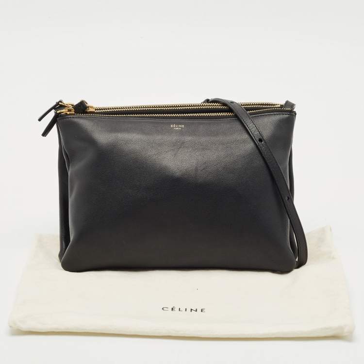 Pre Owned Céline Black Leather Large Trio Crossbody Bag