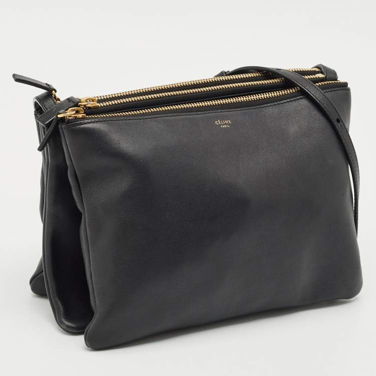 Pre Owned Céline Black Leather Large Trio Crossbody Bag