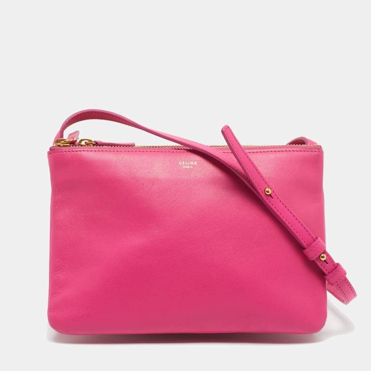 Pre Owned Celine Fuchsia Leather Small Trio Crossbody Bag